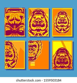 Cover page templates dynamic vector set. Abstract colorful halftone gradient backgrounds for journal design. Eps10 vector. Geometric patterns cool magazine covers graphic design.Gorilla abstract cover