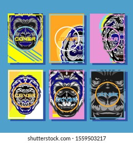 Cover page templates dynamic vector set. Abstract colorful halftone gradient backgrounds for journal design. Eps10 vector. Geometric patterns cool magazine covers graphic design.Gorilla abstract cover