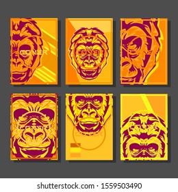 Cover page templates dynamic vector set. Abstract colorful halftone gradient backgrounds for journal design. Eps10 vector. Geometric patterns cool magazine covers graphic design.Gorilla abstract cover
