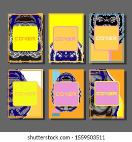 Cover page templates dynamic vector set. Abstract colorful halftone gradient backgrounds for journal design. Eps10 vector. Geometric patterns cool magazine covers graphic design.Gorilla abstract cover