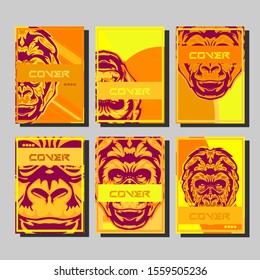 Cover page templates dynamic vector set. Abstract colorful halftone gradient backgrounds for journal design. Eps10 vector. Geometric patterns cool magazine covers graphic design.Gorilla abstract cover