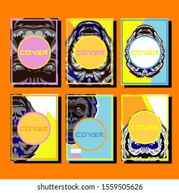 Cover page templates dynamic vector set. Abstract colorful halftone gradient backgrounds for journal design. Eps10 vector. Geometric patterns cool magazine covers graphic design.Gorilla abstract cover