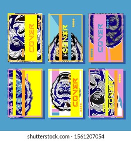 Cover page templates dynamic vector set. Abstract colorful halftone gradient backgrounds for journal design. Eps10 vector. Geometric patterns cool magazine covers graphic design.
