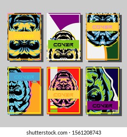Cover page templates dynamic vector set. Abstract colorful halftone gradient backgrounds for journal design. Eps10 vector. Geometric patterns cool magazine covers graphic design.