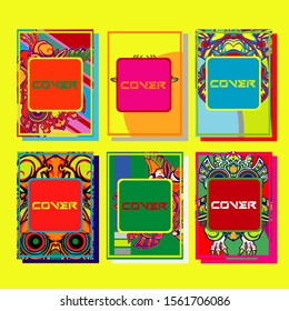 Cover page templates dynamic vector set. Abstract colorful halftone gradient backgrounds for journal design. Eps10 vector. Geometric patterns cool magazine covers graphic design.
