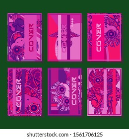 Cover page templates dynamic vector set. Abstract colorful halftone gradient backgrounds for journal design. Eps10 vector. Geometric patterns cool magazine covers graphic design.