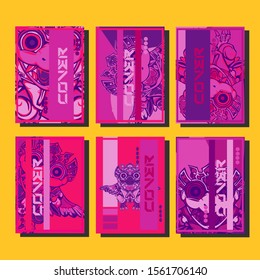 Cover page templates dynamic vector set. Abstract colorful halftone gradient backgrounds for journal design. Eps10 vector. Geometric patterns cool magazine covers graphic design.