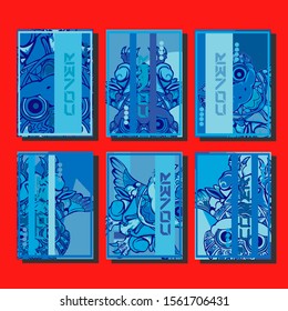 Cover page templates dynamic vector set. Abstract colorful halftone gradient backgrounds for journal design. Eps10 vector. Geometric patterns cool magazine covers graphic design.