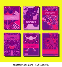 Cover page templates dynamic vector set. Abstract colorful halftone gradient backgrounds for journal design. Eps10 vector. Geometric patterns cool magazine covers graphic design.
