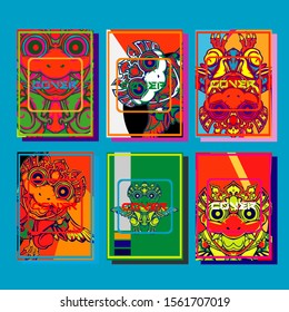 Cover page templates dynamic vector set. Abstract colorful halftone gradient backgrounds for journal design. Eps10 vector. Geometric patterns cool magazine covers graphic design.