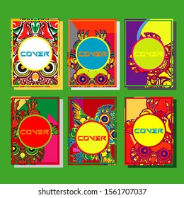 Cover page templates dynamic vector set. Abstract colorful halftone gradient backgrounds for journal design. Eps10 vector. Geometric patterns cool magazine covers graphic design.