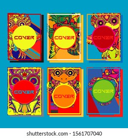 Cover page templates dynamic vector set. Abstract colorful halftone gradient backgrounds for journal design. Eps10 vector. Geometric patterns cool magazine covers graphic design.