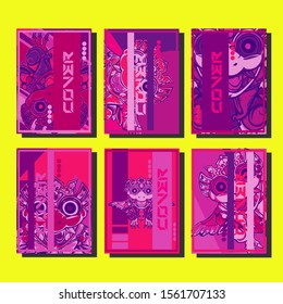 Cover page templates dynamic vector set. Abstract colorful halftone gradient backgrounds for journal design. Eps10 vector. Geometric patterns cool magazine covers graphic design.