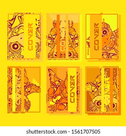 Cover page templates dynamic vector set. Abstract colorful halftone gradient backgrounds for journal design. Eps10 vector. Geometric patterns cool magazine covers graphic design.