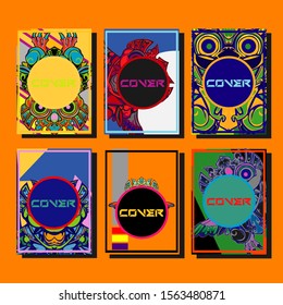 Cover page templates dynamic vector set. Abstract colorful halftone gradient backgrounds for journal design. Eps10 vector. Geometric patterns cool magazine covers graphic design.