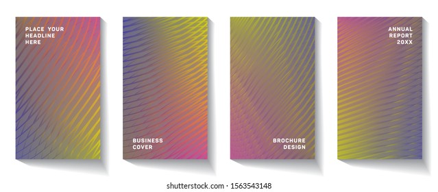 Cover page templates dynamic vector set. Abstract colorful halftone gradient backgrounds for journal design. Eps10 vector. Geometric patterns flat poster covers graphic design.