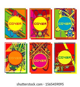 Cover page templates dynamic vector set. Abstract colorful halftone gradient backgrounds for journal design. Eps10 vector. Geometric patterns cool magazine covers graphic design.