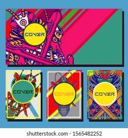 Cover page templates dynamic vector set. Abstract colorful halftone gradient backgrounds for journal design. Eps10 vector. Geometric patterns cool magazine covers graphic design.