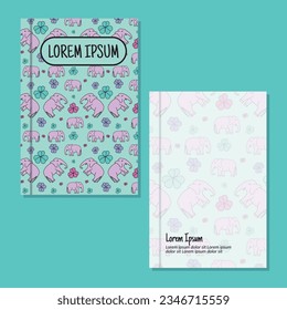 Cover page templates. flowers and elephant pattern layouts. Applicable for notebooks and journals, planners, brochures, books, catalogs etc. Repeat patterns and masks used, able to resize.