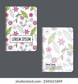 Cover page templates. flowers and leaves pattern layouts. Applicable for notebooks and journals, planners, brochures, books, catalogs etc. Repeat patterns and masks used, able to resize.