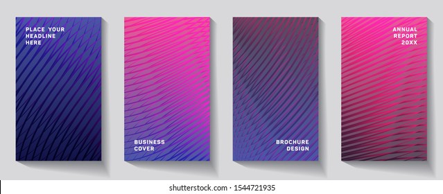 Cover page templates geometric vector set. Abstract colorful halftone gradient backgrounds for folder design. Eps10 vector. Geometric patterns hipster banner covers graphic design.