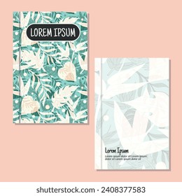 Cover page templates. leaves pattern layouts. Applicable for notebooks and journals, planners, brochures, books, catalogs etc. Repeat patterns and masks used, able to resize.