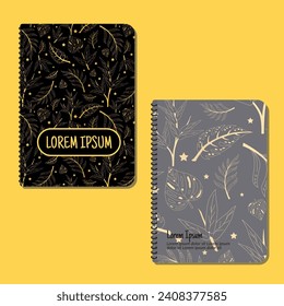 Cover page templates. leaves pattern layouts. Applicable for notebooks and journals, planners, brochures, books, catalogs etc. Repeat patterns and masks used, able to resize.