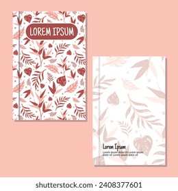 Cover page templates. leaves pattern layouts. Applicable for notebooks and journals, planners, brochures, books, catalogs etc. Repeat patterns and masks used, able to resize.