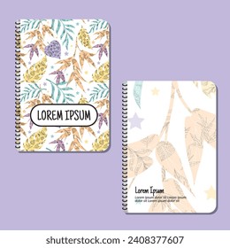 Cover page templates. leaves pattern layouts. Applicable for notebooks and journals, planners, brochures, books, catalogs etc. Repeat patterns and masks used, able to resize.