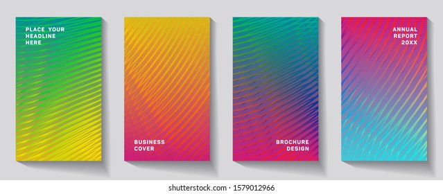 Cover page templates minimal vector set. Abstract colorful halftone gradient backgrounds for banner design. Eps10 vector. Geometric patterns cool brochure covers graphic design.