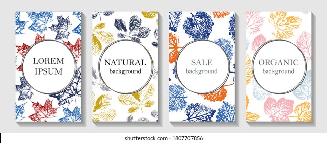 Cover page templates.  Nature leaves design element for invitation, prints, fabric and wallpaper. Seamless patterns and masks used, easy to re-size.