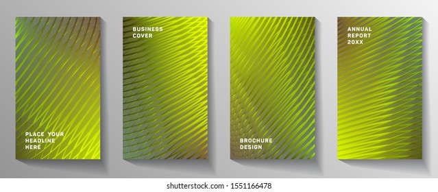 Cover page templates psychedelic vector set. Abstract colorful halftone gradient backgrounds for folder design. Eps10 vector. Geometric patterns trendy placard covers graphic design.
