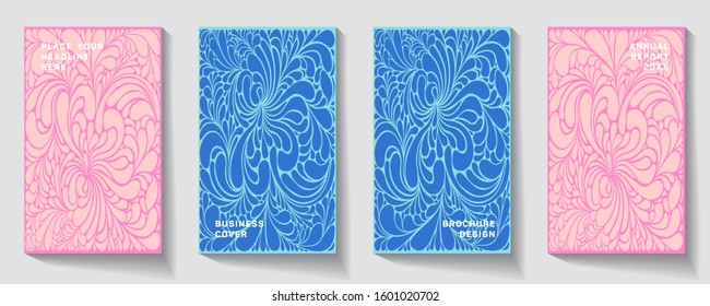 Cover page templates psychedelic vector set. Abstract colorful halftone gradient backgrounds for banner design. Eps10 vector. Geometric patterns cool journal covers graphic design. 