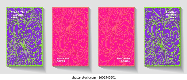 Cover page templates psychedelic vector set. Abstract colorful halftone gradient backgrounds for banner design. Eps10 vector. Geometric patterns cool journal covers graphic design.