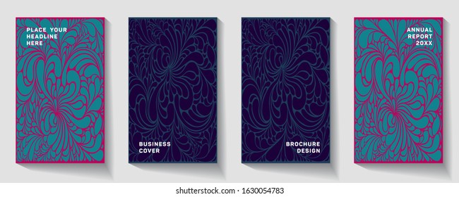 Cover page templates psychedelic vector set. Abstract colorful halftone gradient backgrounds for banner design. Eps10 vector. Geometric patterns cool journal covers graphic design.