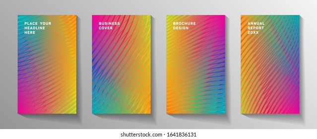 Cover page templates psychedelic vector set. Abstract colorful halftone gradient backgrounds for journal design. Eps10 vector. Geometric patterns flat banner covers graphic design.