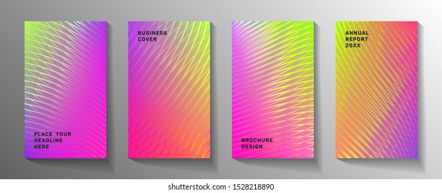 Cover page templates simple vector set. Abstract colorful halftone gradient backgrounds for placard design. Eps10 vector. Geometric patterns digital folder covers graphic design.