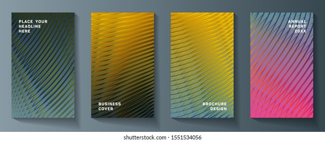 Cover page templates trendy vector set. Abstract colorful halftone gradient backgrounds for book design. Eps10 vector. Geometric patterns vibrant banner covers graphic design.