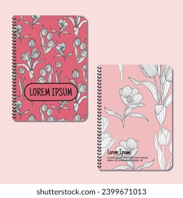 Cover page templates. tulip flowers pattern layouts. Applicable for notebooks and journals, planners, brochures, books, catalogs etc. Repeat patterns and masks used, able to resize.