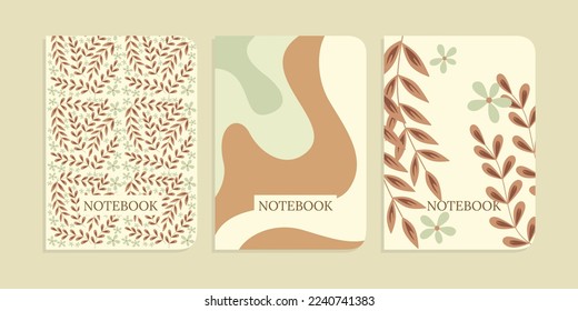 Cover page templates. Universal abstract layouts. for notebooks, planners, brochures, books, catalogs. hand drawn floral pattern. Vector.