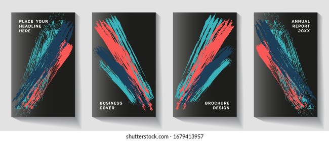 Cover page templates vibrant vector set. Abstract colorful halftone gradient backgrounds for brochure design. Eps10 vector. Geometric patterns dynamic banner covers graphic design.