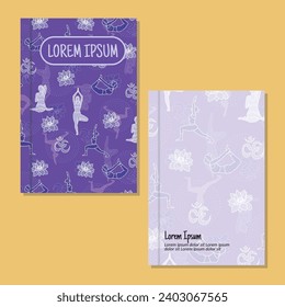 Cover page templates. women yoga poses pattern layouts. Applicable for notebooks and journals, planners, brochures, books, catalogs, etc. Repeat patterns and masks used, able to resize.