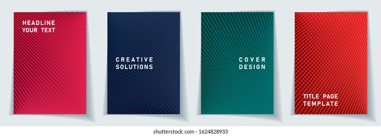 Cover page trendy layout vector design set. Crossed lines dynamic background patterns. Banner templates.  Business gradient title page graphic collectoin.