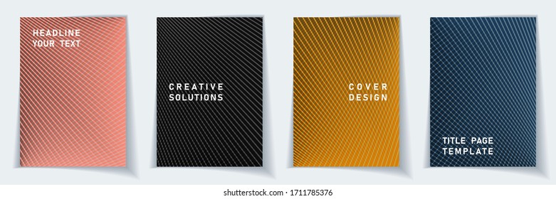 Cover page trendy layout vector design set. Crossed lines dynamic background patterns. Folder templates.  Educational gradient title page graphic collectoin.