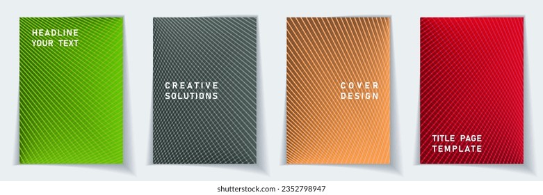 Cover page trendy layout vector design set. Halftone lines grid background patterns. Corporate templates. Educational gradient covers graphic collectoin.