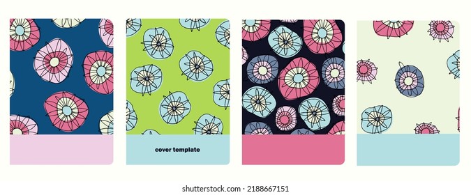 Cover page vector templates based on seamless patterns with hand drawn wild flowers. Perfect for school exercise books, notebooks, kids diaries