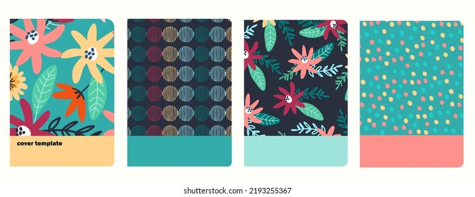 Cover page vector templates based on seamless patterns with hand drawn wild flowers. Perfect for school exercise books, notebooks, kids diaries
