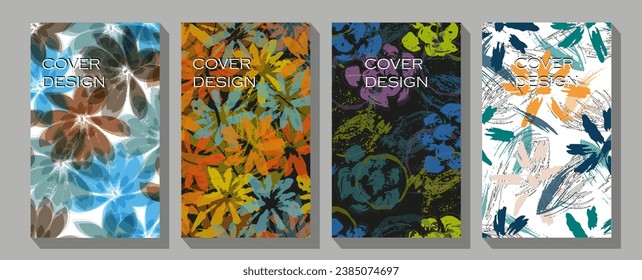 Plantillas vectoriales de portada basadas en patrones sin fisuras con hojas tropicales dibujadas a mano.   Ilustración del vector abstracto.