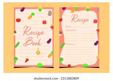 Cover page vector templates for recipe books with vegetables element.