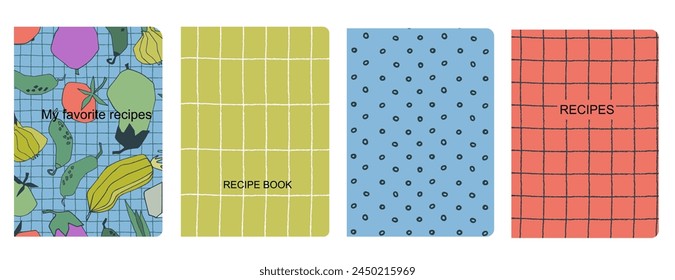 Cover page vector templates for recipe books based on seamless patterns with hand drawn apples, pears, plums. Cookery books cover layout. Healthy fruit, vegan food concept